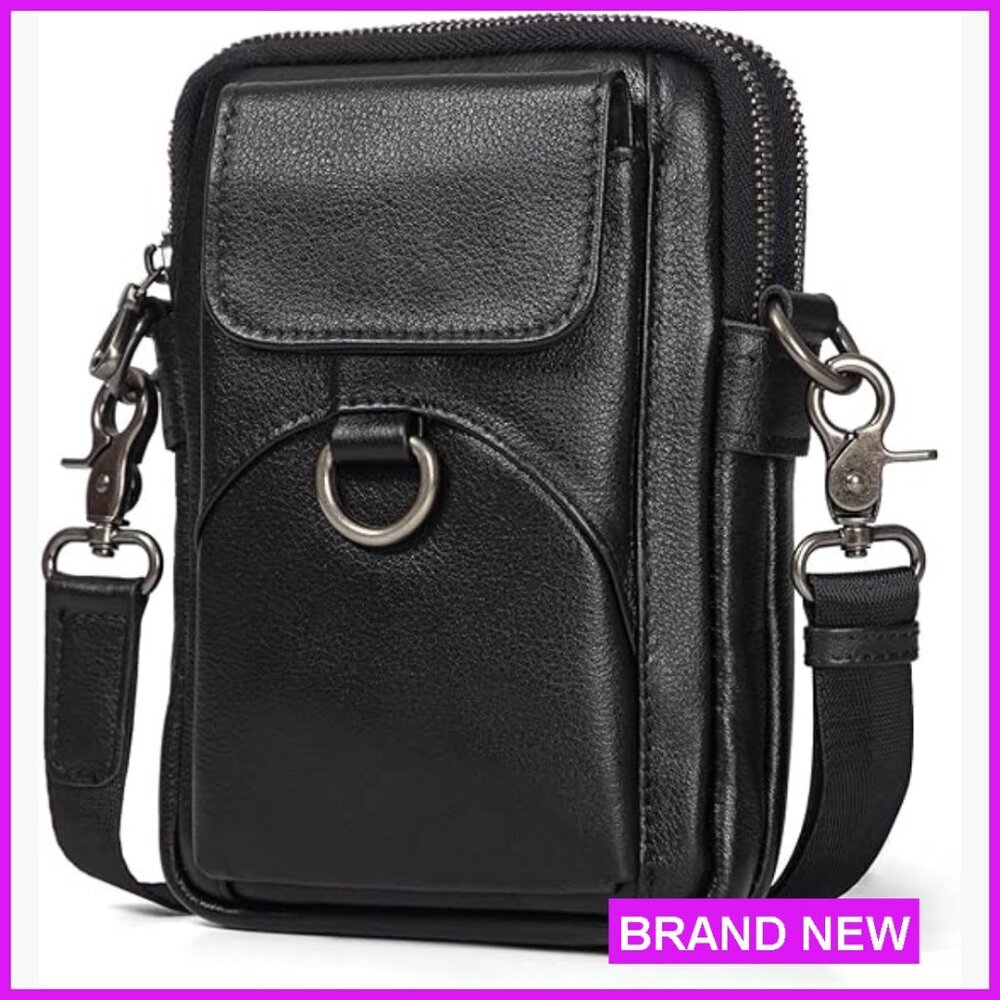 Genuine Leather Crossbody Bag Messenger Purse Adjustable Strap Minimal Chic